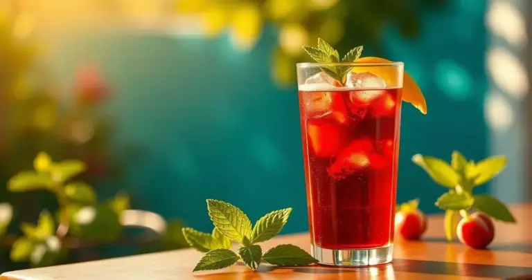 benefícios do chá de hibisco gelado com hortelã